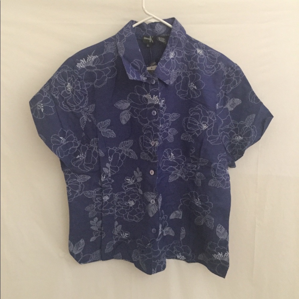Dina K Womens Shirt XL Floral Design Button